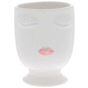 𝅺WHITE Face With Red Rosy Lips Ceramic Planter Pot